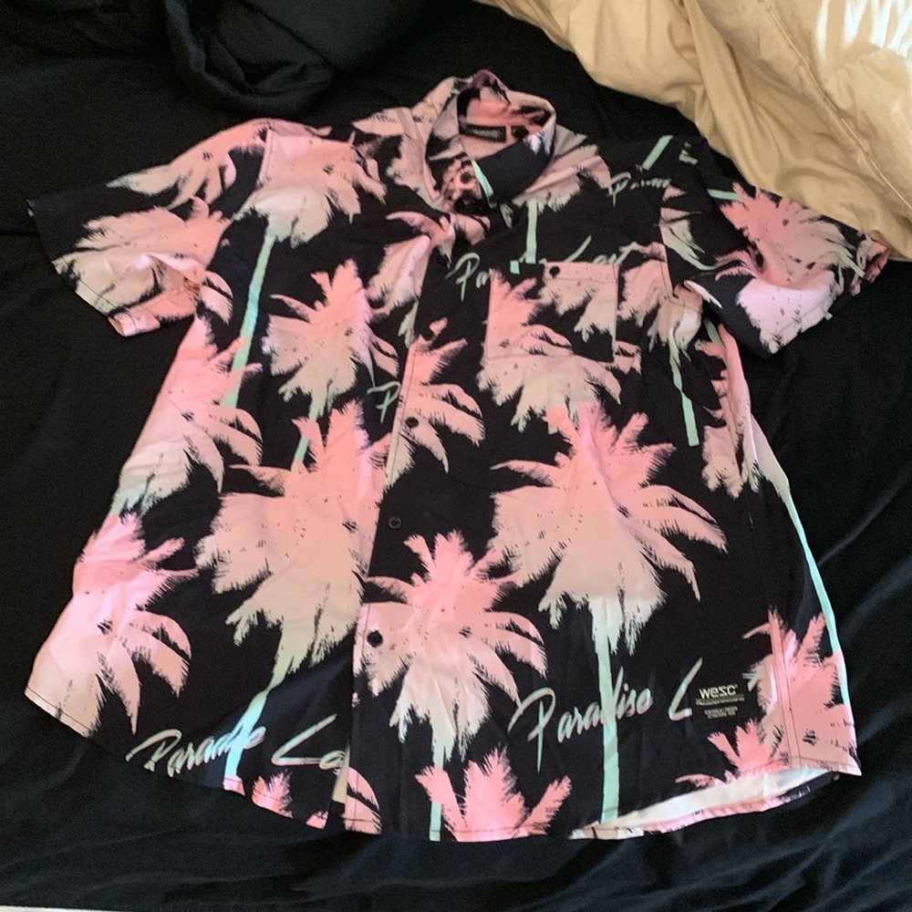 Wesc neon Hawaiian aloha button down shirt